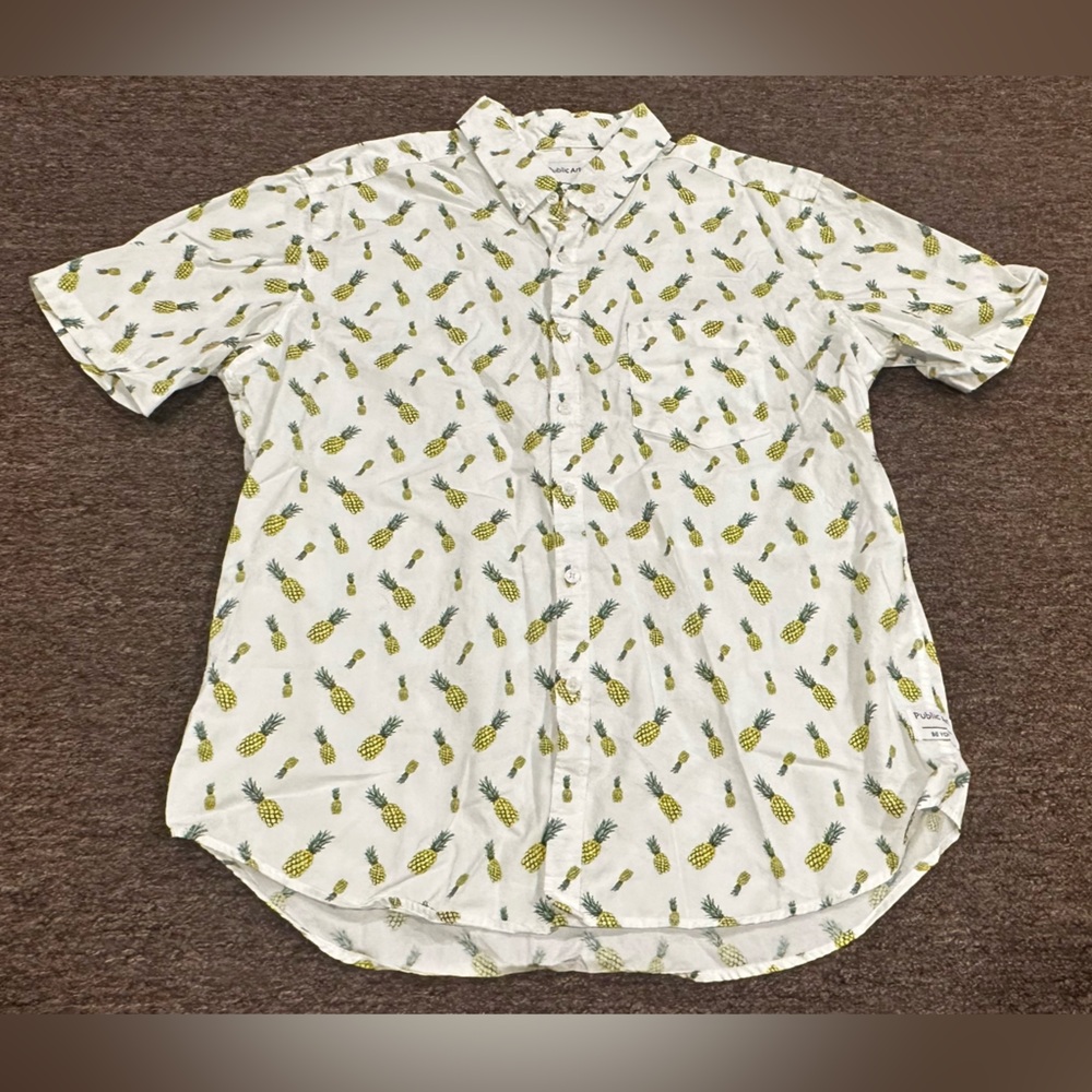 EUC Public Art Nodstrom men's polo shirt button up Pineapple print M